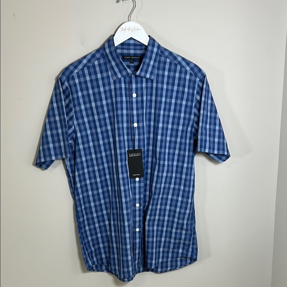 Robert Barakett Nelson Sport Shirt Short Sleeve Navy Button Down Top Sz L NEW